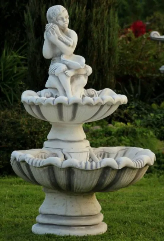 Casa Padrino Art Nouveau Garden Fountain Boy with Shells Gray 43 x 37 x H. 118 cm - Elegant Garden Decoration Stone Fountain - Baroque & Art Nouveau Garden Decoration Accessories Meistverkauft