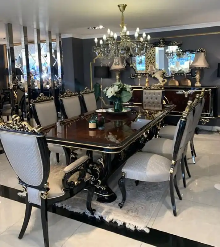 Sonderangebot Casa Padrino luxury baroque dining room set brown / silver / black / gold - 1 Dining Table & 8 Dining Chairs - Baroque dining room furniture - Noble & Magnificent