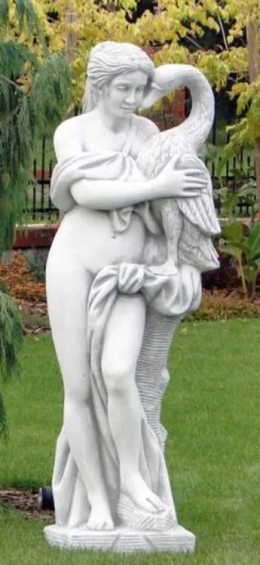 Letzte Chance Casa Padrino Art Nouveau Garden Decoration Sculpture Woman with Swan White / Gray 41 x 39 x H. 160 cm - Elegant Garden Decoration Stone Figure - Baroque & Art Nouveau Garden Decoration Accessories