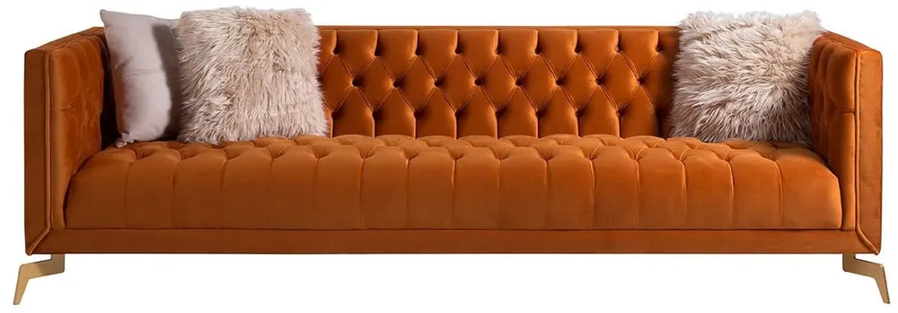 Jetzt Bestellen Casa Padrino luxury Chesterfield 3 seater sofa orange / brass 240 x 85 x H. 75 cm - Chesterfield living room sofa - Chesterfield living room furniture - Luxury Collection