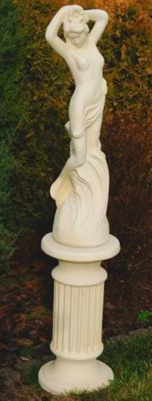 Jetzt Bestellen Casa Padrino Art Nouveau garden decoration sculpture woman on pillar sand H. 161 cm - Elegant garden decoration stone figure with pillar - Baroque & Art Nouveau Garden Decoration Accessories