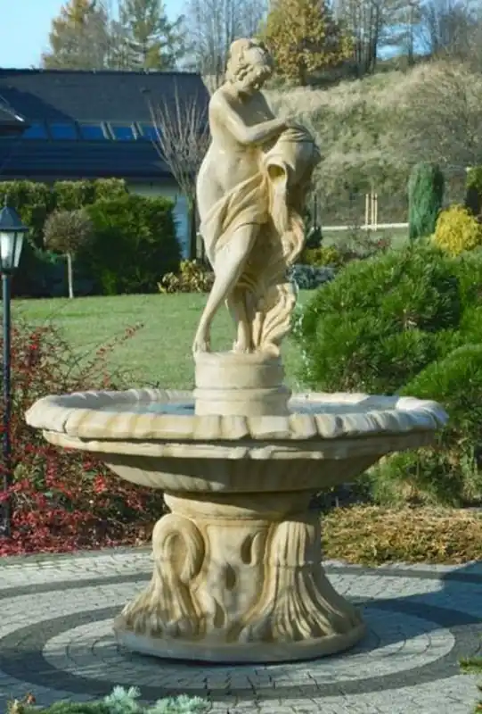 Casa Padrino Art Nouveau fountain woman with jug sand Ø 155 x H. 218 cm - Magnificent garden fountain - Garden decoration fountain - Baroque & Art Nouveau Garden Decoration Accessories Neu Im Sortiment