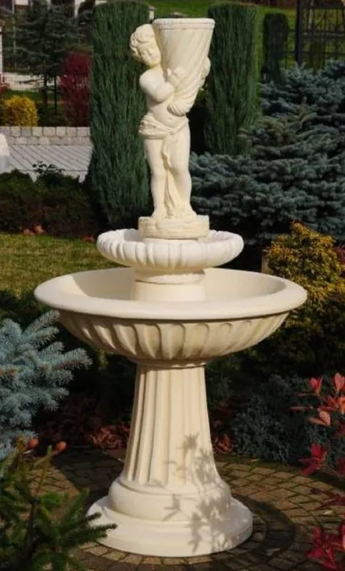 Casa Padrino Art Nouveau fountain boy with cornucopia sand Ø 92 x H. 172 cm - Magnificent garden fountain - Garden decoration fountain - Baroque & Art Nouveau Garden Decoration Accessories Versand Am Gleichen Tag