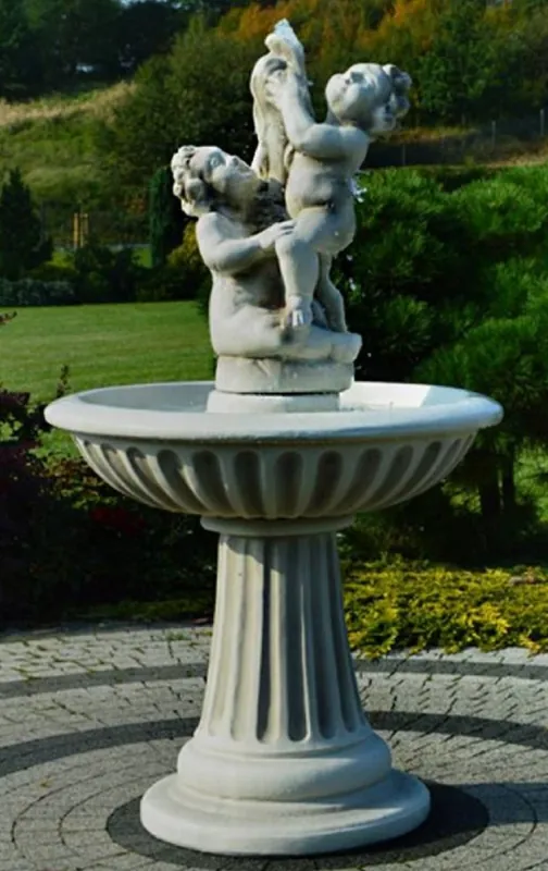 Super-Preis Casa Padrino Art Nouveau fountain children with fish gray Ø 92 x H. 161 cm - Magnificent garden fountain - Garden decoration fountain - Baroque & Art Nouveau Garden Decoration Accessories