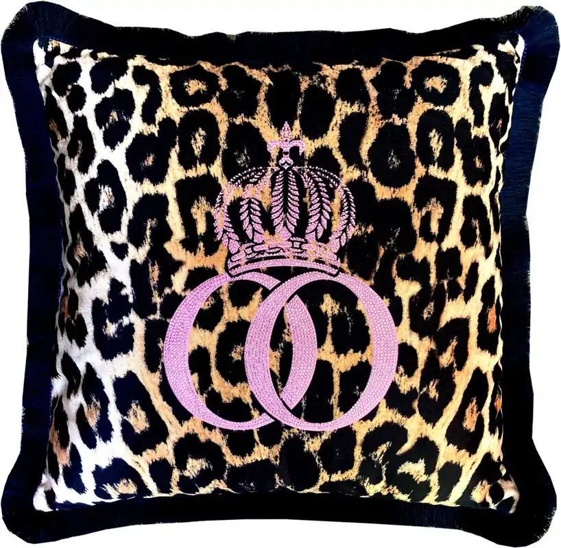 Rabatt Harald Glööckler luxury decorative pillow Pompöös by Casa Padrino leopard / pink with rhinestones Leo - Finest velvet fabric - Glööckler Pillow