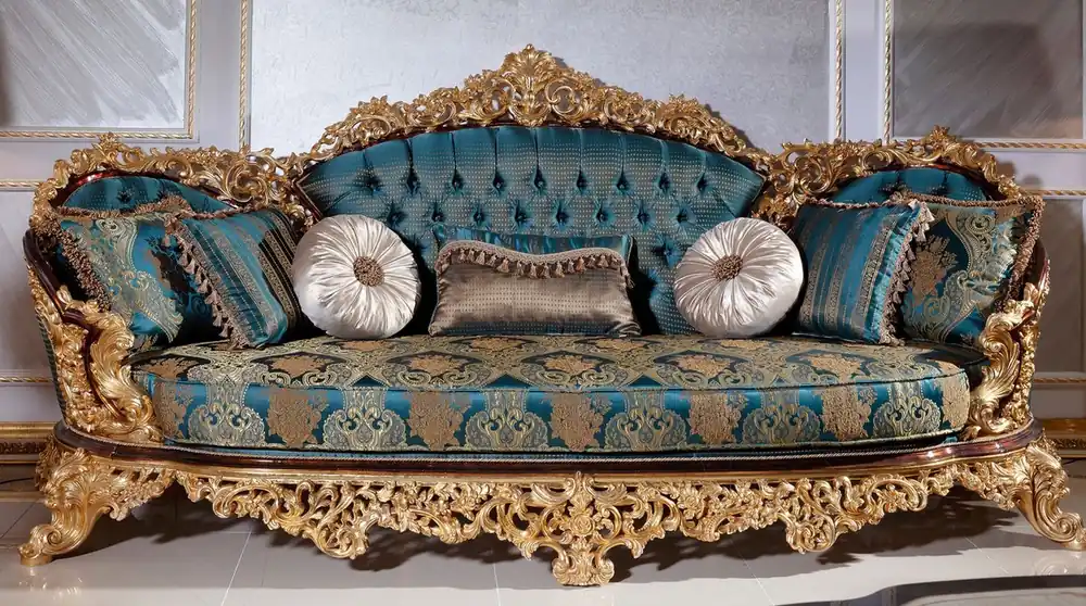 Neu Casa Padrino luxury baroque sofa blue / beige / brown / gold - Magnificent living room sofa with elegant pattern - Baroque living room furniture - Noble & Magnificent