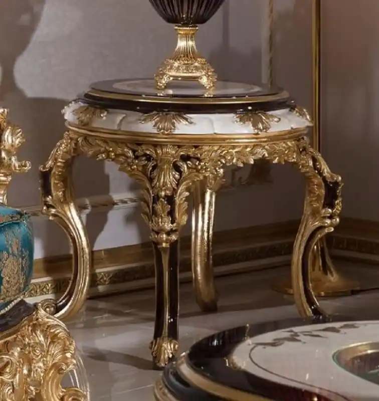 Bestpreis Casa Padrino luxury baroque side table white / brown / gold - Magnificent Solid Wood Baroque Style Table - Baroque Living Room Furniture - Noble & Magnificent