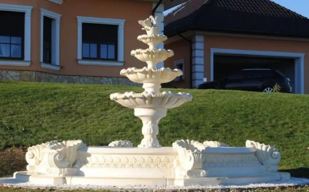 Casa Padrino baroque garden decoration fountain white Ø 445 x H. 213 cm - Magnificent baroque garden fountain - Stone fountain with border - Baroque garden & terrace decoration accessories Sofort Bestellen
