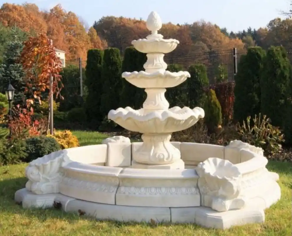 Casa Padrino baroque garden decoration fountain white Ø 270 x H. 172 cm - Magnificent baroque garden fountain - Stone fountain with border - Baroque garden & terrace decoration accessories Wochenendangebot