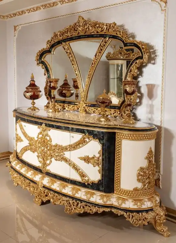Neu Casa Padrino luxury baroque furniture set white / blue / gold - 1 Baroque Sideboard & 1 Baroque Wall Mirror - Baroque furniture - Noble & Magnificent