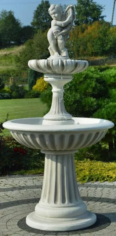 Casa Padrino Art Nouveau fountain boy with fish gray Ø 92 x H. 185 cm - Magnificent garden fountain - Garden decoration fountain - Baroque & Art Nouveau Garden Decoration Accessories Sonderaktion