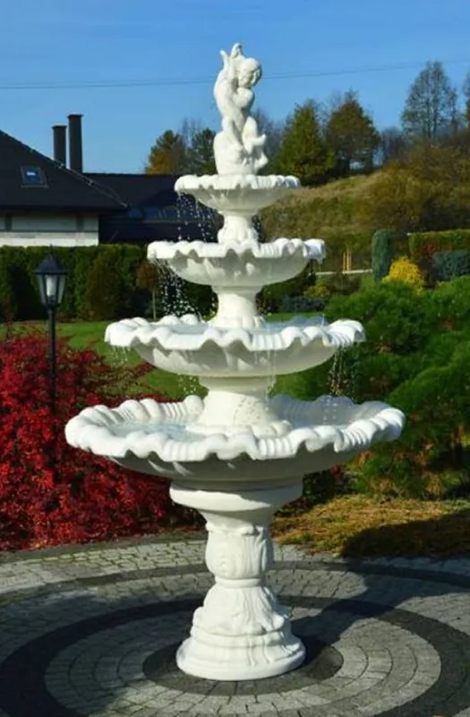 Abverkauf Casa Padrino Art Nouveau fountain boy with fish white Ø 135 x H. 230 cm - Magnificent garden fountain - Garden decoration fountain - Baroque & Art Nouveau Garden Decoration Accessories