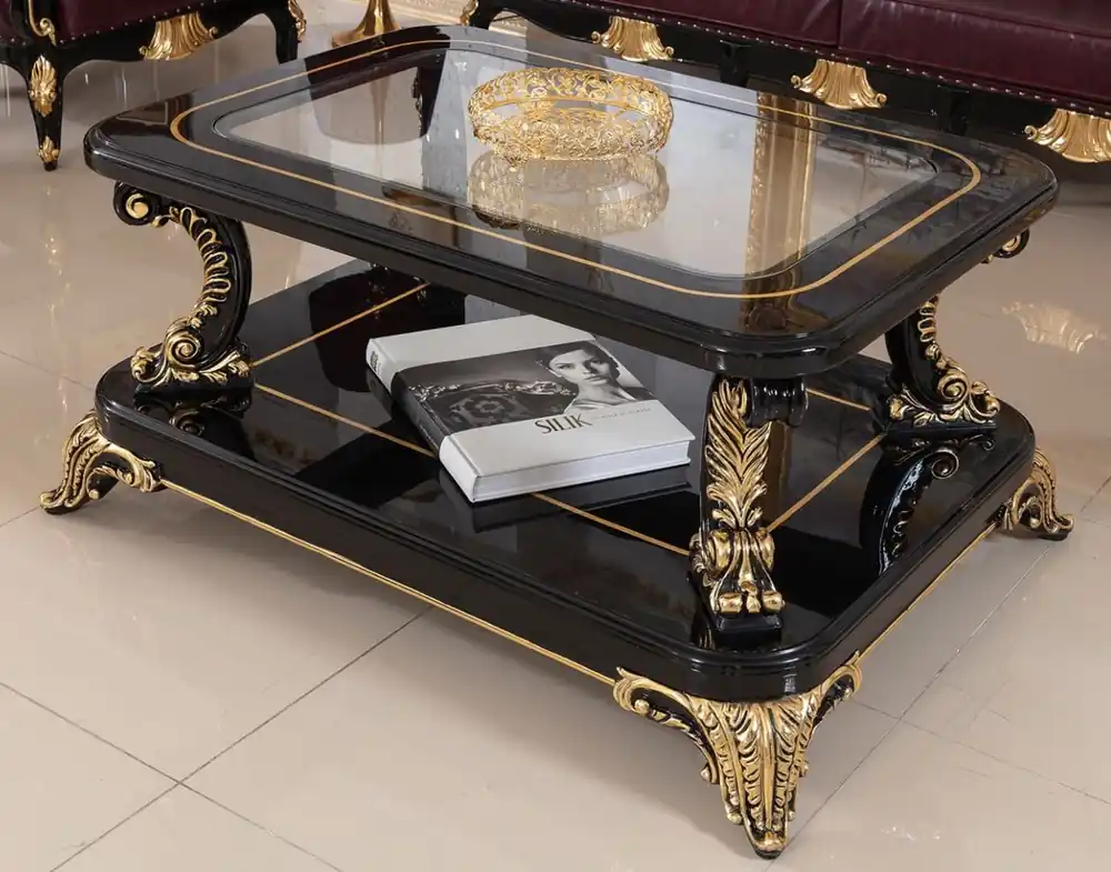 Preiswert Casa Padrino luxury baroque coffee table with glass top black / gold - Magnificent solid wood living room table in baroque style - Baroque living room furniture - Noble & Magnificent