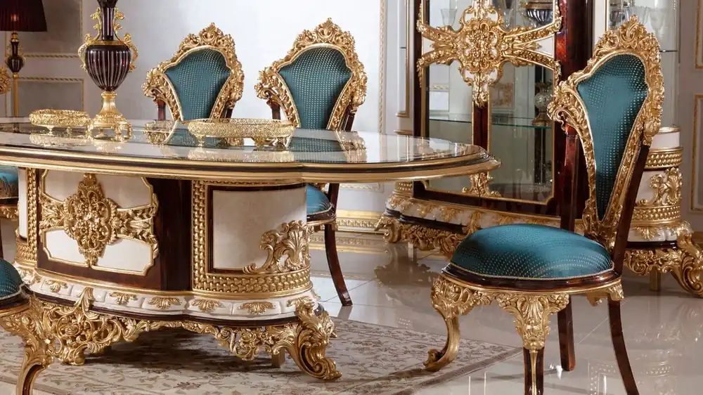Sonderangebot Casa Padrino luxury baroque dining chair set blue / brown / gold - Set of 6 handmade kitchen chairs with elegant pattern - Baroque Dining Room Furniture - Noble & Magnificent