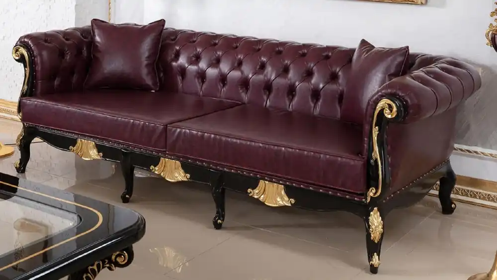 Rabatt Casa Padrino luxury baroque Chesterfield sofa bordeaux red / black / gold - Magnificent living room sofa with fine faux leather - Baroque Chesterfield Living Room Furniture