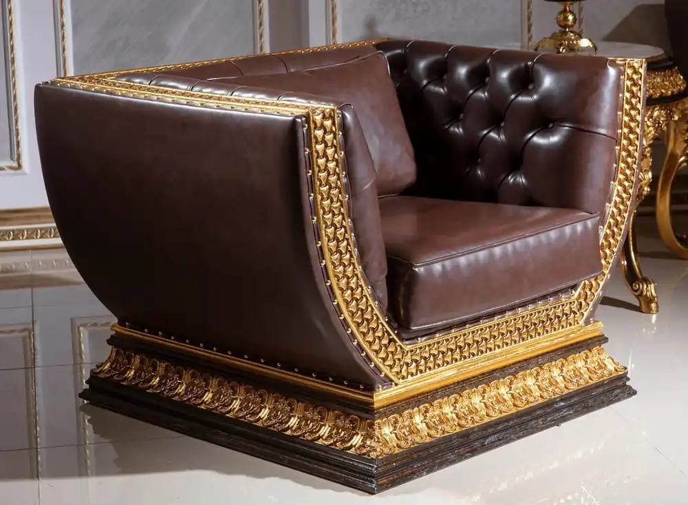 Casa Padrino luxury baroque Chesterfield armchair dark brown / gold - Magnificent living room armchair with fine faux leather - Baroque Chesterfield Living Room Furniture Bestseller
