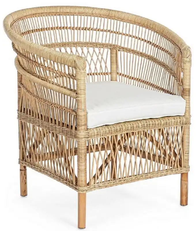 Sichere Zahlung Casa Padrino luxury garden armchair natural / white 79 x 72 x H. 86 cm - Rattan garden & patio armchair with seat cushion - Garden & Patio Furniture - Luxury Quality