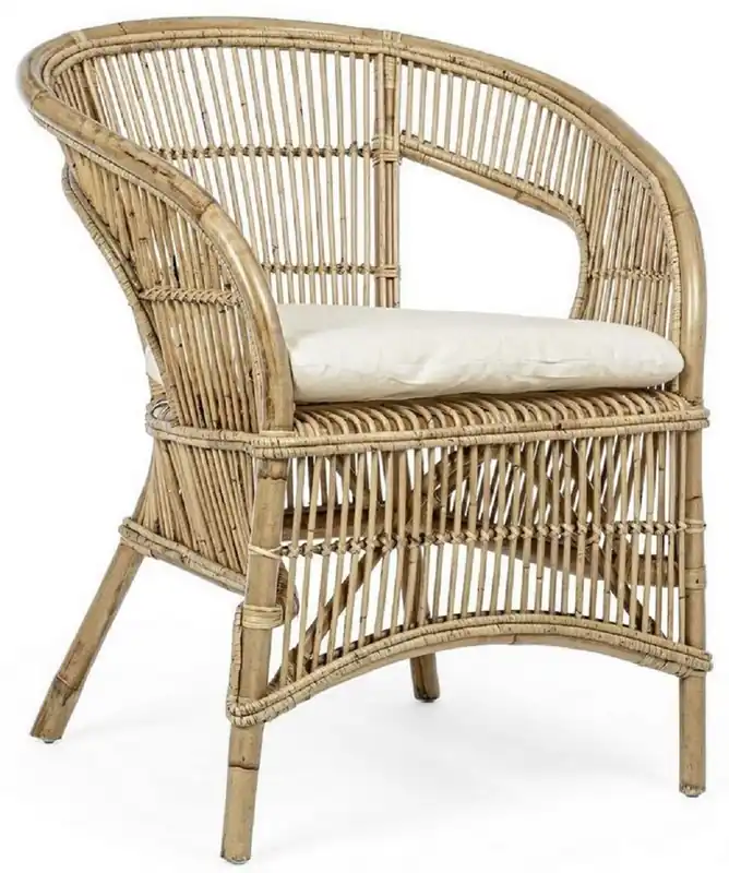Casa Padrino luxury garden armchair natural / white 68 x 65 x H. 82 cm - Rattan garden & patio armchair with seat cushion - Garden & Patio Furniture - Luxury Quality Schneller Versand