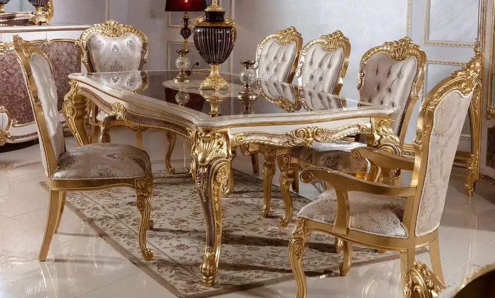 Casa Padrino luxury baroque dining room set white / silver / brown / gold - 1 Baroque Dining Table & 6 Baroque Dining Chairs - Baroque dining room furniture - Noble & Magnificent Geprüft