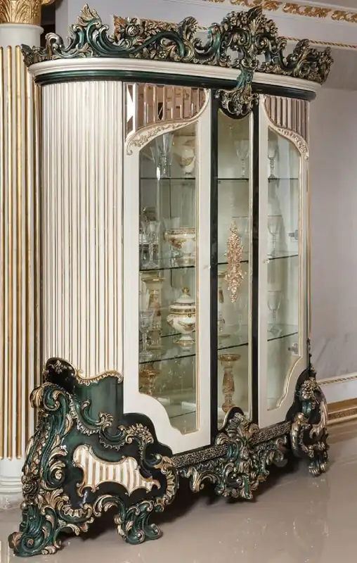 Casa Padrino luxury baroque display cabinet white / green / gold - Magnificent solid wood showcase with 2 glass doors - Baroque Furniture - Noble & Magnificent Echt