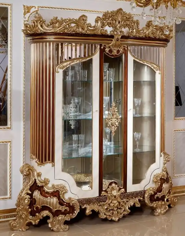 Online Kaufen Casa Padrino luxury baroque display cabinet white / brown / gold - Magnificent solid wood showcase with 2 glass doors - Handmade baroque furniture - Noble & Magnificent