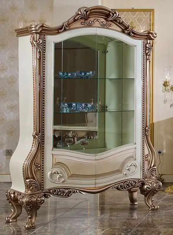 Online Kaufen Casa Padrino luxury baroque display cabinet white / beige / copper - Magnificent solid wood display cabinet with 2 glass doors and 2 glass shelves - Baroque Furniture - Noble & Magnificent