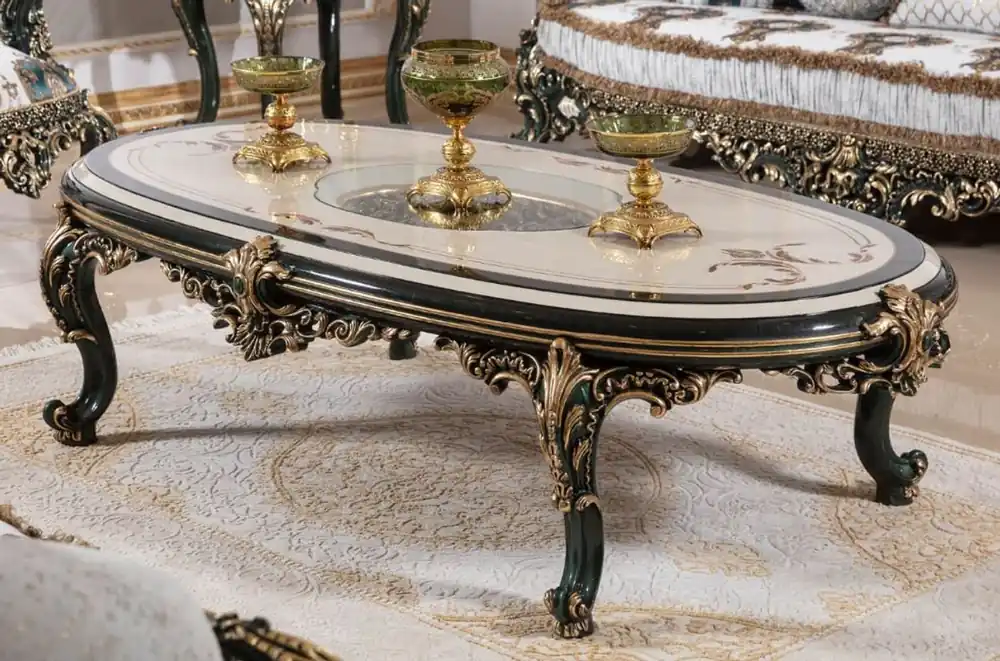Meistverkauft Casa Padrino luxury baroque coffee table beige / white / green / gold - Magnificent solid wood living room table with glass top - Baroque living room furniture - Noble & Magnificent