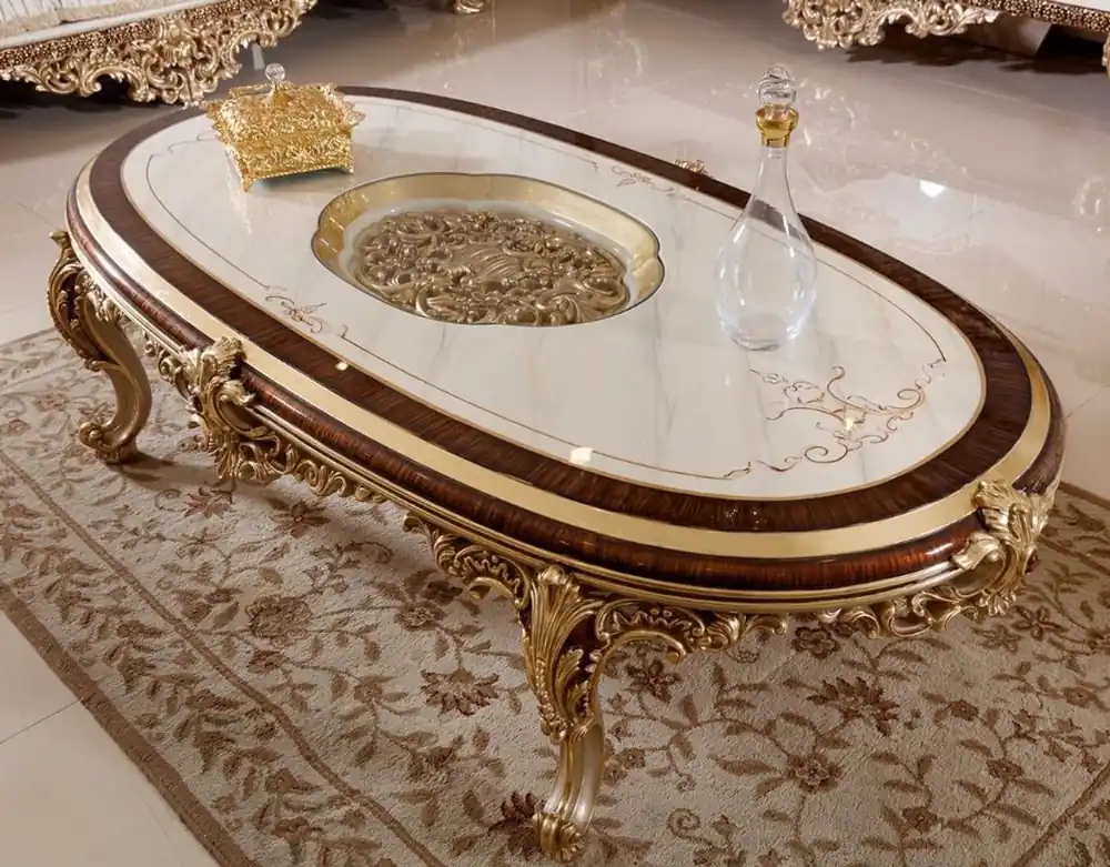 Casa Padrino luxury baroque coffee table white / brown / gold - Magnificent living room table with glass top - Baroque living room furniture - Noble & Magnificent Neue Ware