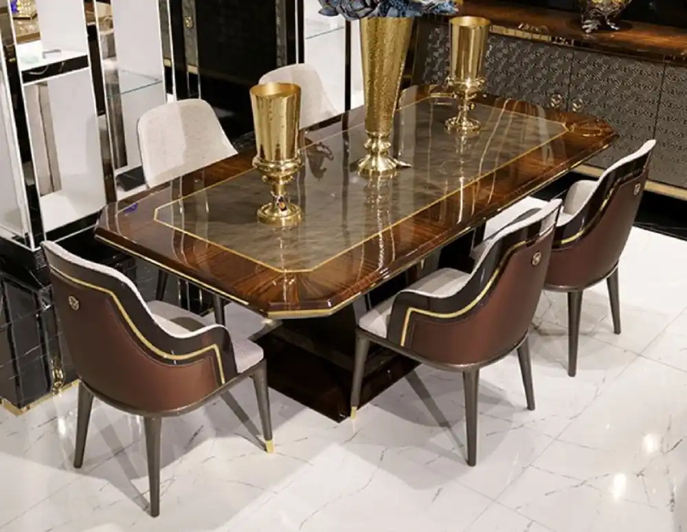 Direkt Vom Hersteller Casa Padrino Luxury Dining Room Set Gray / Brown / Gold - 1 Dining Table & 6 Dining Chairs - Luxury Dining Room Furniture - Luxury Quality