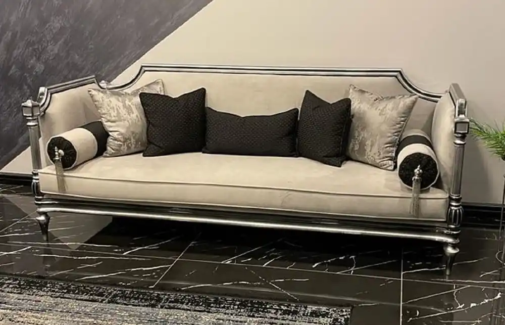 Casa Padrino luxury baroque sofa cream / silver / black - Handmade living room sofa in baroque style - Baroque living room furniture Direktkauf