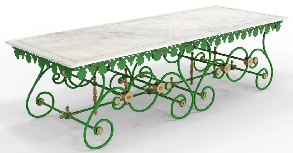 Neue Ware Casa Padrino Art Nouveau garden table 270 x 100 x H. 75 cm - Various Colors - Nostalgic wrought iron garden & patio table with marble top - Art Nouveau Garden & Patio Furniture