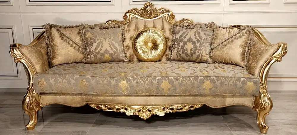 Casa Padrino luxury baroque sofa gold / gray / gold - Magnificent living room sofa with elegant pattern - Baroque living room & hotel furniture - Noble & Magnificent Billig