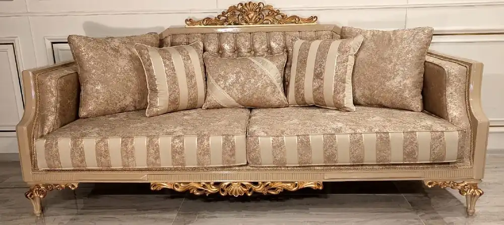 Casa Padrino luxury baroque sofa gold / beige / gold - Magnificent living room sofa with stripes - Baroque living room & hotel furniture - Noble & Magnificent Günstig