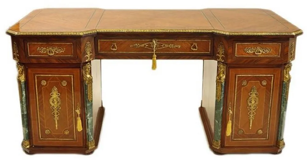 Casa Padrino baroque solid wood desk brown / green / gold - Magnificent baroque style office table - Handmade baroque office furniture Preis Gesenkt