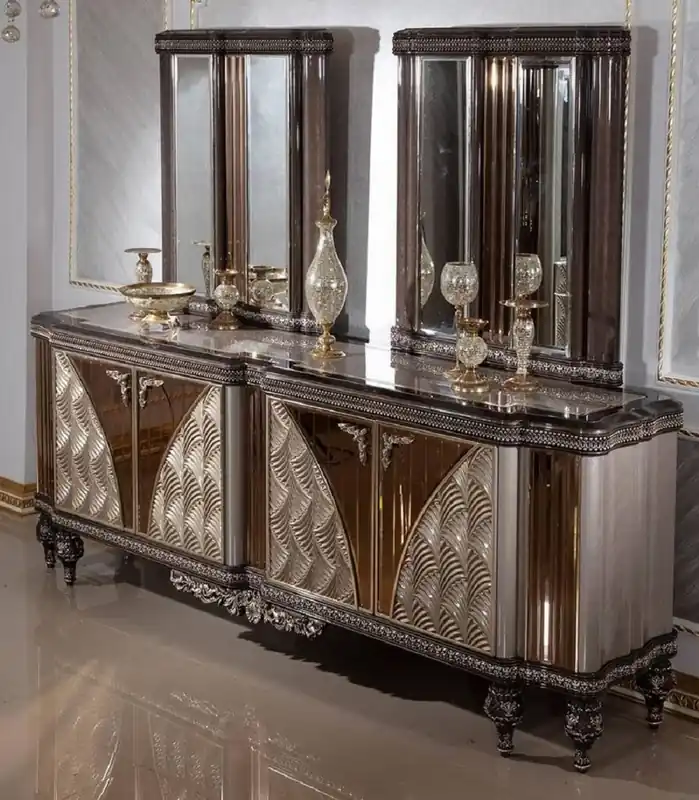 Solange Der Vorrat Reicht Casa Padrino luxury baroque furniture set gray / black / silver / gold - 1 Baroque Sideboard with 4 Doors & 2 Baroque Wall Mirrors - Handmade baroque furniture - Noble & Magnificent