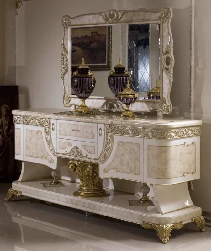 Casa Padrino luxury baroque furniture set white / beige / gold - 1 Baroque Sideboard & 1 Baroque Wall Mirror - Handmade baroque furniture - Noble & Magnificent Echt