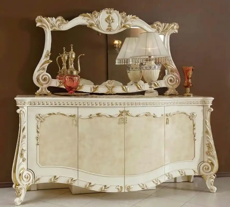 Casa Padrino luxury baroque furniture set beige / white / gold - 1 Baroque Sideboard with 4 Doors & 1 Baroque Wall Mirror - Handmade baroque furniture - Noble & Magnificent Neu Im Sortiment