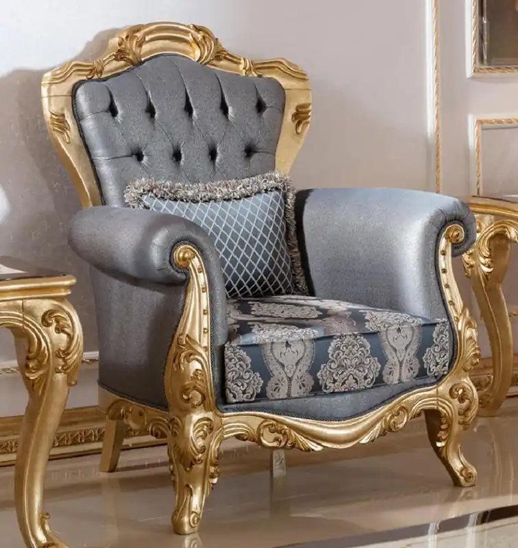 Günstig Casa Padrino luxury baroque armchair blue / gold - Handmade baroque style living room armchair with elegant pattern - Baroque living room furniture - Noble & Magnificent