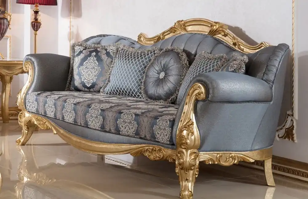 Must-Have Casa Padrino luxury baroque sofa blue / gold - Handmade baroque style living room sofa with elegant pattern - Baroque living room furniture - Noble & Magnificent