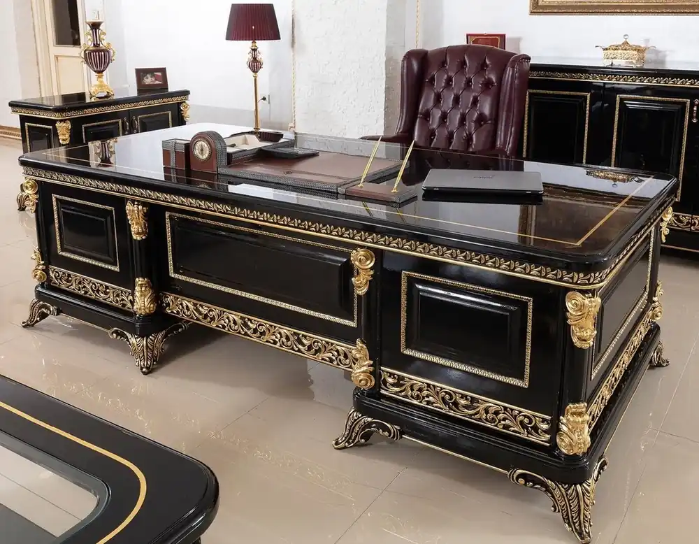 Angebot Casa Padrino luxury baroque office furniture set bordeaux red / black / gold - 1 Baroque Desk & 1 Baroque Chesterfield Office Chair with Fine Faux Leather - Baroque Office Furniture