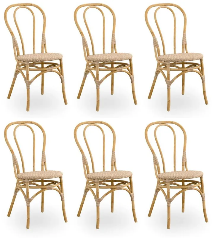 Casa Padrino luxury garden chair set of 6 natural 45 x 56 x H. 88 cm - Modern rattan garden & patio furniture - Luxury Quality Wochenendangebot