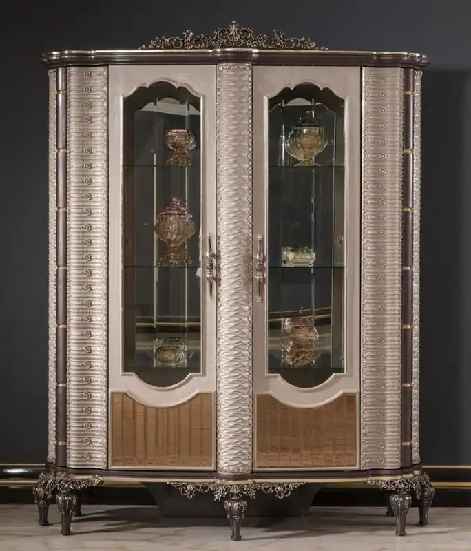 Sichere Zahlung Casa Padrino luxury baroque display cabinet gray / brown / gold - Magnificent solid wood display cabinet with 2 glass doors - Baroque Furniture - Noble & Magnificent