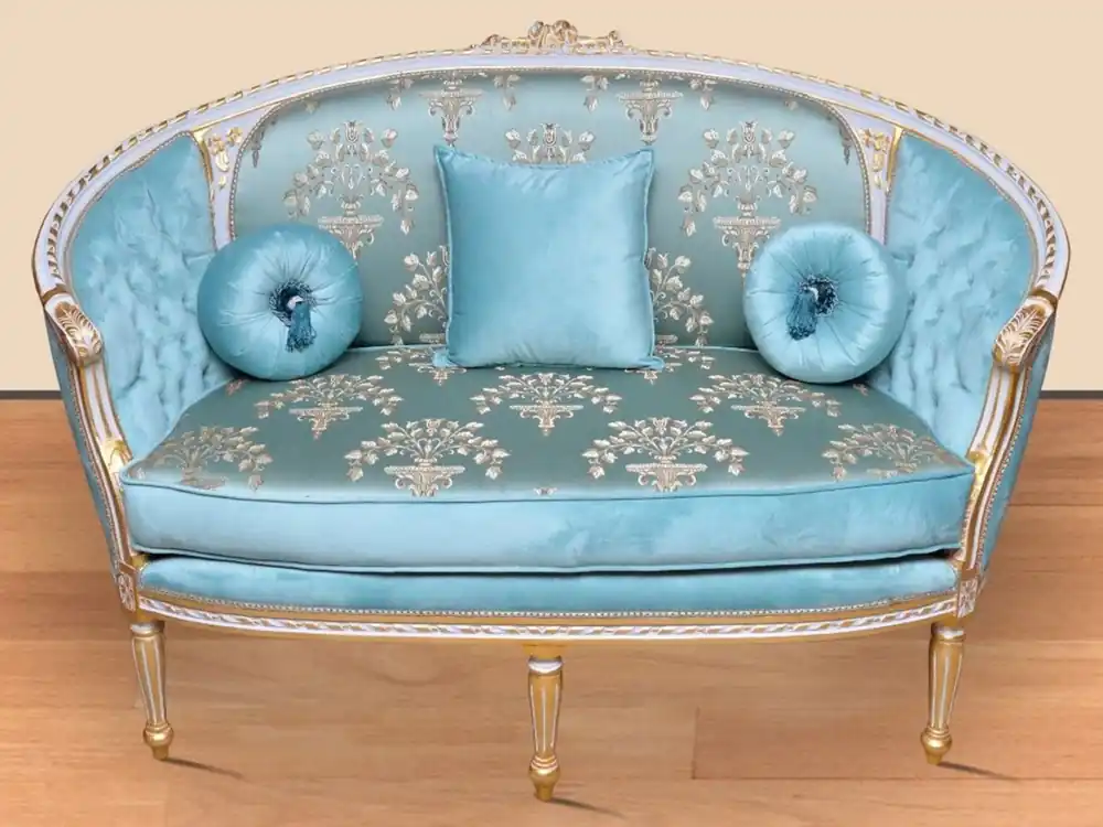 Sofort Bestellen Casa Padrino baroque sofa turquoise pattern / white / gold - Handmade living room sofa in baroque style - Magnificent baroque living room furniture