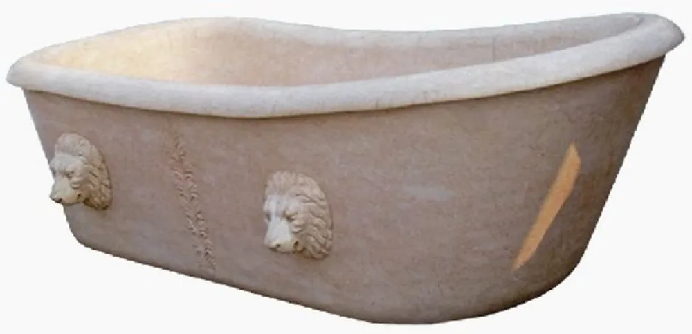 Geprüft Casa Padrino Luxury Baroque Bathtub Lion Head Beige 180 cm - Freestanding Marble Bathtub - Baroque Bathroom Accessories - Noble & Magnificent
