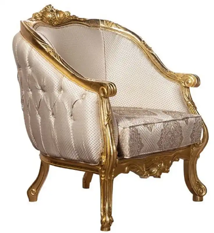 Casa Padrino luxury baroque living room armchair beige / gold - Handmade baroque style armchair with elegant pattern - Magnificent baroque living room furniture Saisonangebot