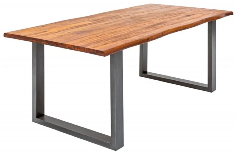 Casa Padrino solid wood dining table brown / gray 200 x 100 x H. 76.5 cm - Modern kitchen table with solid acacia wood table top and metal legs - Solid wood dining room furniture Sonderaktion