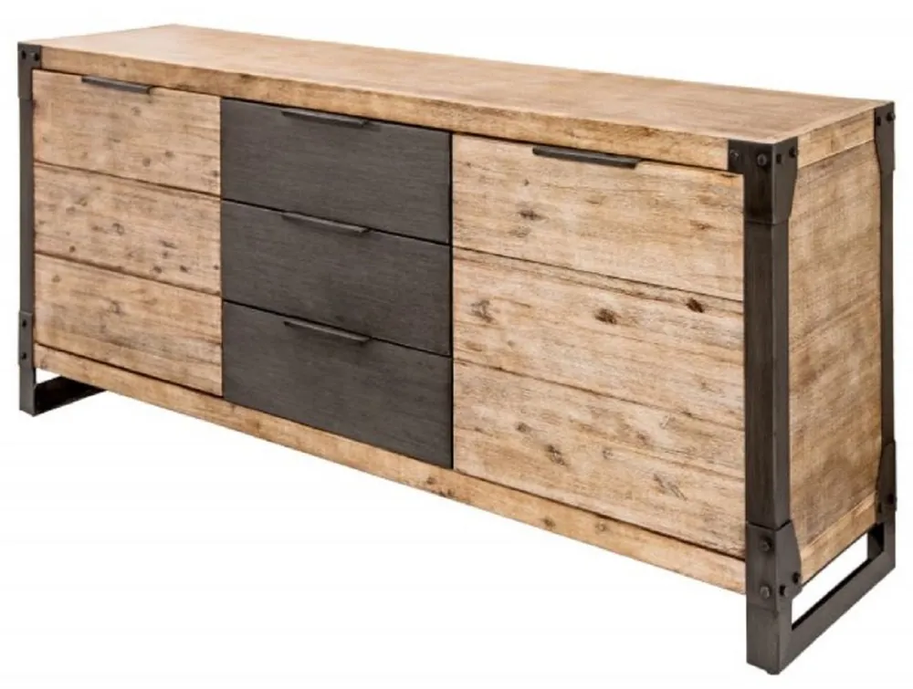 Casa Padrino country style sideboard natural / gray / anthracite 180 x 45 x H. 80 cm - Solid wood cabinet with 2 doors and 3 drawers - Living room furniture Aktuell