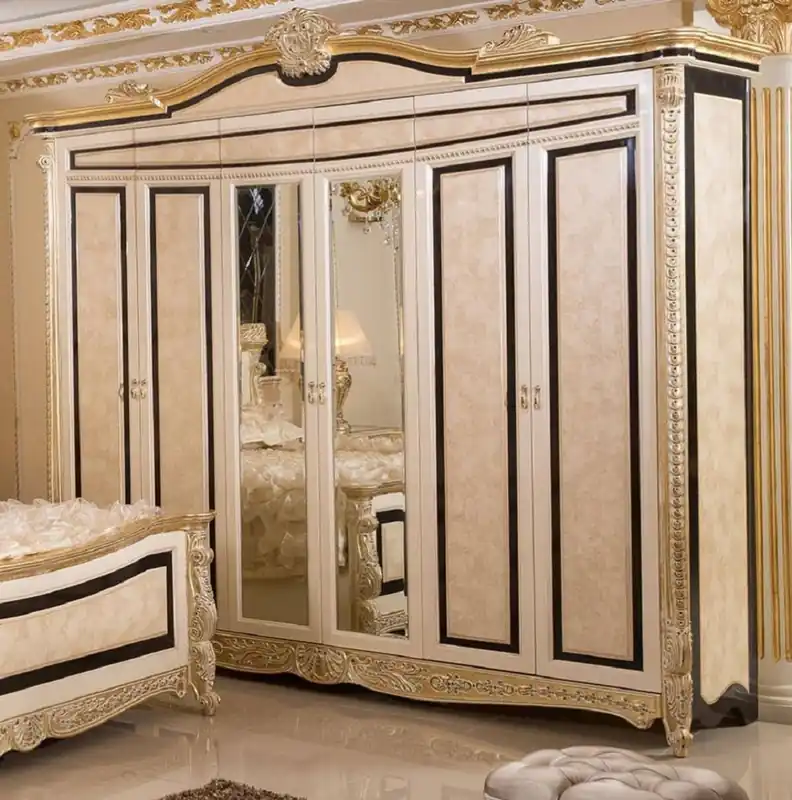 Casa Padrino luxury baroque bedroom cabinet white / beige / black / gold - Magnificent solid wood wardrobe in the baroque style - Baroque bedroom & hotel furniture - Noble & Magnificent Versand Am Gleichen Tag