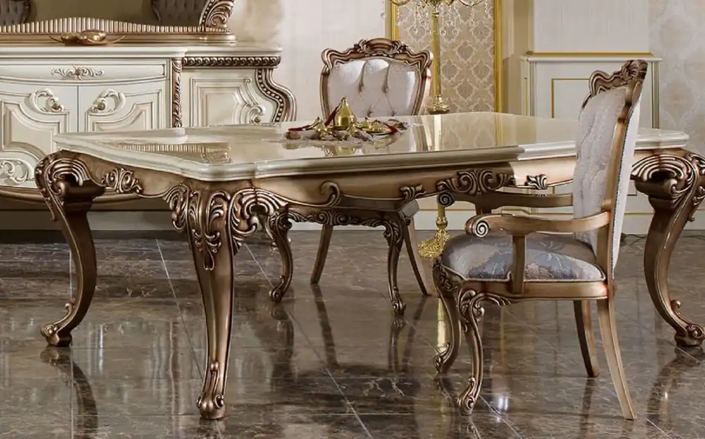Casa Padrino luxury baroque dining table white / beige / copper - Magnificent solid wood dining room table in the baroque style - Magnificent baroque dining room furniture Preisknaller