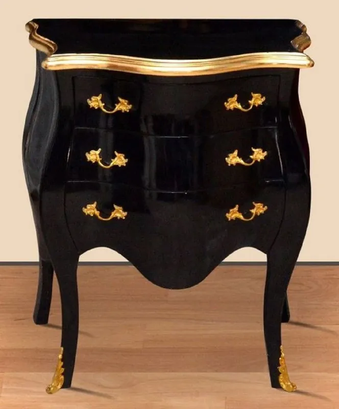 Casa Padrino baroque bedside table black / gold - Handmade solid wood chest of drawers in baroque style - Antique style nightstand with 3 drawers - Baroque Furniture Schnäppchen